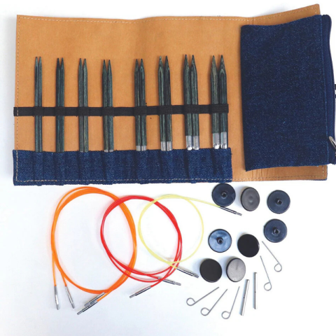 KNITPRO Indigo Ahşap Değiştirilebilir Misinalı Şiş Seti